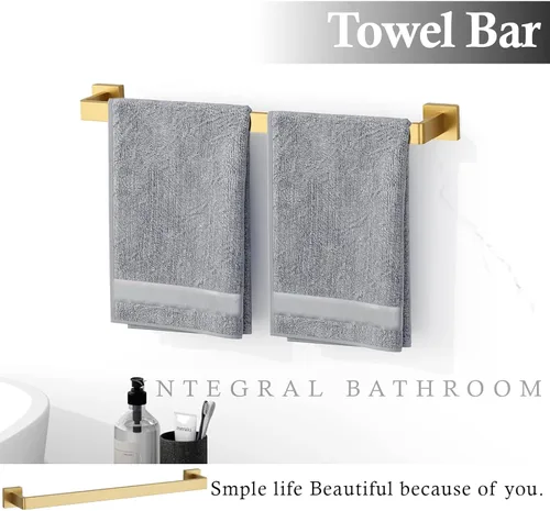 Miniatura 3 de Juego de accesorios de baño de oro cepillado de 10 piezas – barra para toallas de 23.6", anillo para toallas, soporte para papel higiénico