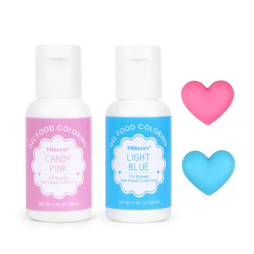 Milovin - 2 colores de colorante de alimentos a base de aceite para chocolate, rosa de caramelo, colorante de alimentos azul claro para decoración