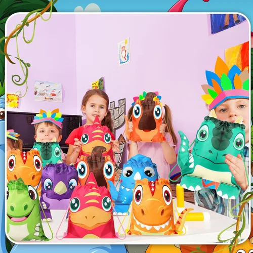 Miniatura 4 de Hillban 16 Piezas Bolsas con Cordón de Animales para Favores de Fiesta Infantil Mochila con Cordón con Oreja para Cumpleaños Safari