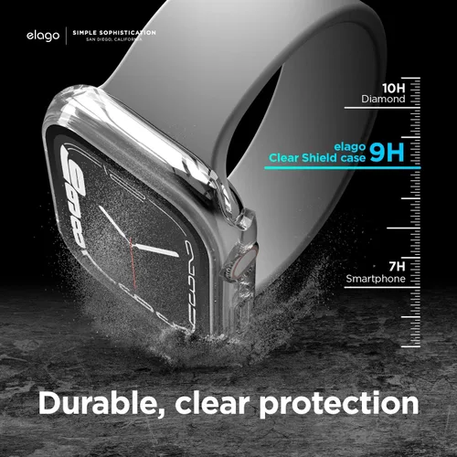 Miniatura 3 de elago Compatible con Apple Watch Case 7/8/9, protector de pantalla, protector transparente, protección completa, policarbonato duro + vidrio templado