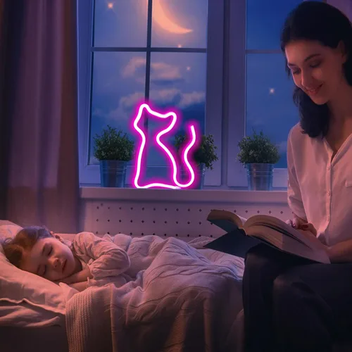 Miniatura 3 de Letrero de neón de gato, USB o 3 pilas AA, decoración de lámpara de escritorio LED, decoración de pared de dormitorio de niña, regalo de cumpleaños