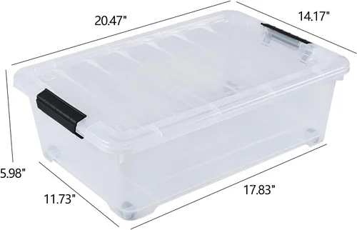 Miniatura 2 de Juego de 4 contenedores apilables de plástico transparente para debajo de la cama con tapa, 20 cuartos de galón Latch storage container, slim 5.98