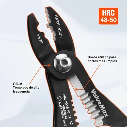 Miniatura 3 de ValueMax Herramienta pelacables 4 en 1, pelacables, crimpadora de cables, herramienta de crimpado de cables, alicates multifuncionales