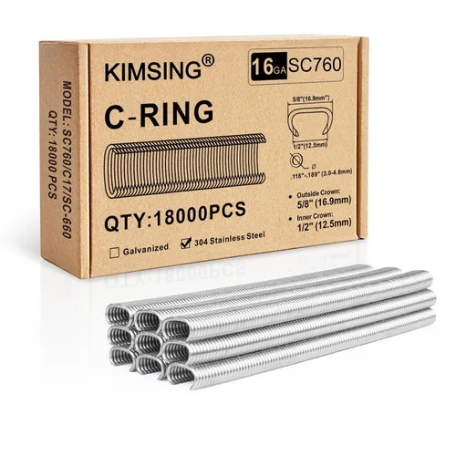 SC760 - Grapas de anillo C de acero inoxidable 304, calibre 16, corona de 1/2 pulgada, 18,000 PCS/caja para pistola de anillo de cerdo serie
