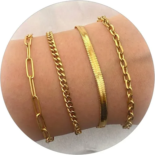 Miniatura 66 de Long tiantian Pulsera de oro gruesa para mujer, pulseras de oro delicadas, pulseras para mujer, pulseras apilables de eslabones de cadena