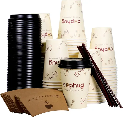 Miniatura 9 de Paquete de 300 vasos de papel desechables de 8 onzas, vasos de bebida caliente y fría para café, té, jugo, agua, tazas de café negras para oficina