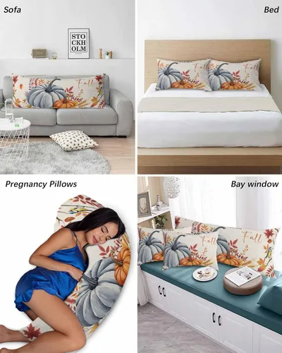Miniatura 4 de Fundas de almohada de tamaño estándar de Acción de Gracias, 2 paquetes de fundas de almohada suaves decorativas para sofá de cuerpo largo, con Azul