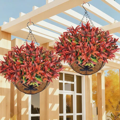 Miniatura 10 de Uieke 6 plantas artificiales para exteriores, resistentes a los rayos UV, flores falsas de gloria matutina con hierba naranja, flores tropicales