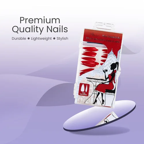 Miniatura 2 de Allkem - Uñas de presión de color solido, extra largas, estilo cónico, bailarina, cobertura total de uñas