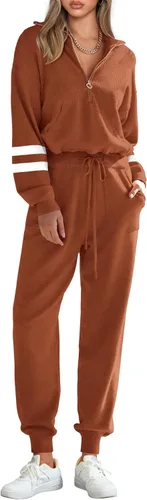 Miniatura 8 de PRETTYGARDEN Conjunto de suéter de 2 piezas para mujer, sudadera con cremallera, pantalones deportivos, ropa casual