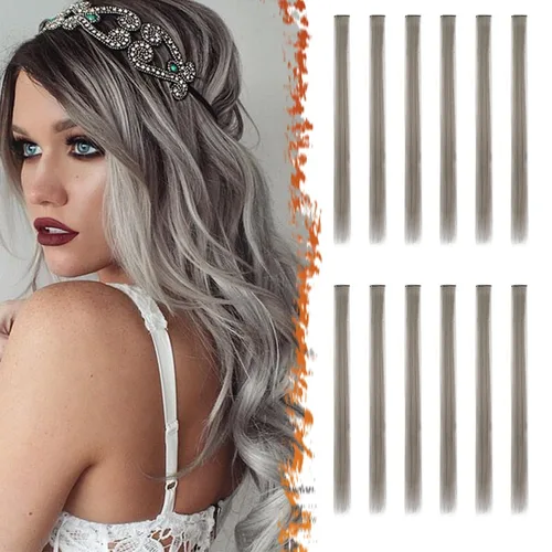 Miniatura 10 de BARSDAR Extensiones de cabello negro con clip, extensiones de cabello con clip de color para mujer, 22 pulgadas, 12 piezas, extensiones sintéticas