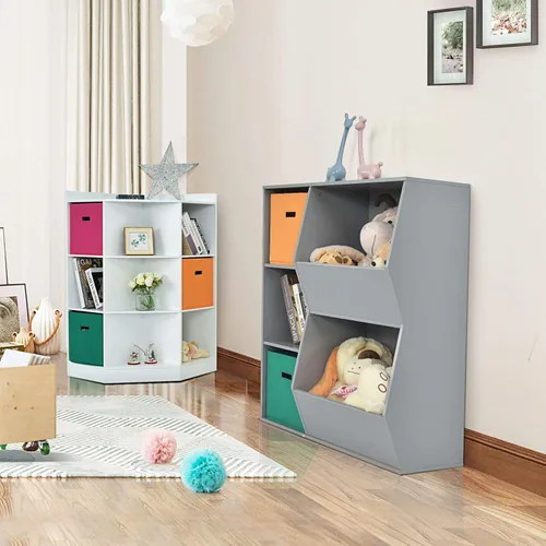Miniatura 8 de HONEY JOY Organizador de almacenamiento de juguetes para niños con 5 cubículos, estantería y estantería para niños con 2 cajas de almacenamiento