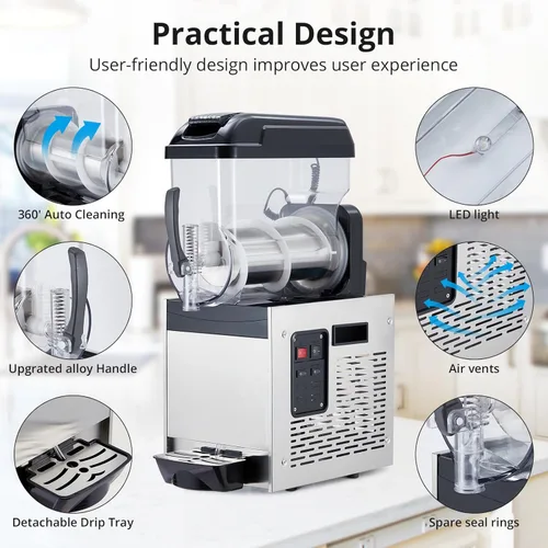 Miniatura 3 de Acekool Máquina comercial para granizados, batido de margarita congelada de 12L/3.2 galones, autolimpiante, máquina de granizado de acero inoxidable