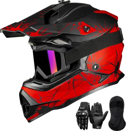 Miniatura 8 de ILM - Cascos para bicicleta de tierra para adultos, hombres y mujeres, para motocross, ATV, todoterreno, con gafas, guantes, máscara, modelo DOT