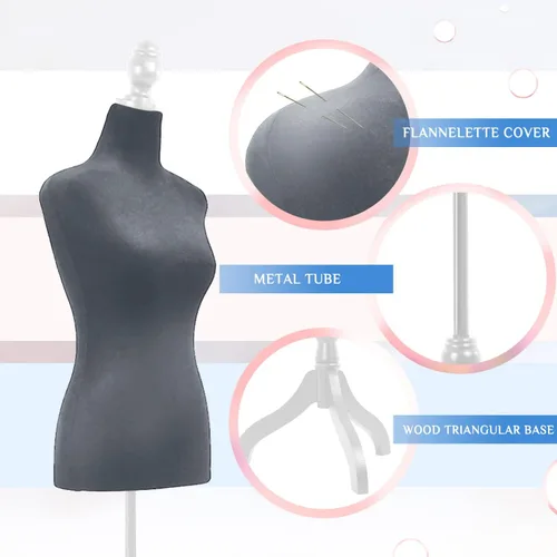 Miniatura 2 de Maniquí de costura de cuerpo femenino con soporte de 50 a 63 pulgadas, maniquí ajustable portátil para exhibición de ropa, base de trípode