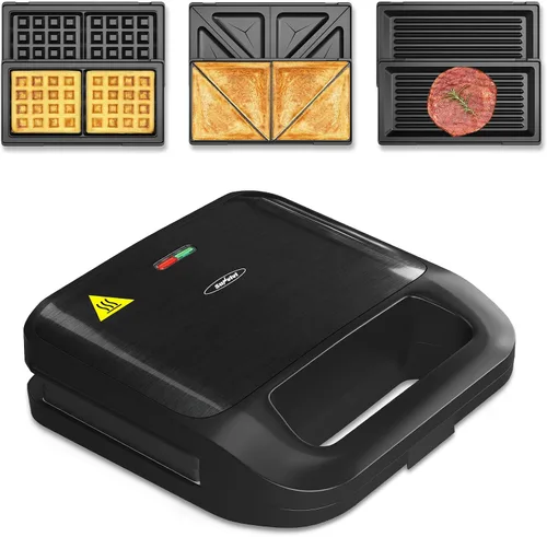 Sunvivi Sandwich Maker Panini Press: waflera con placas extraíbles, prensa para sándwiches 3 en 1 con placas antiadherentes, luces indicadoras y