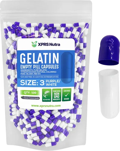 XPRS Nutra Cápsulas vacías de tamaño 3 – 500 cápsulas vacías de gelatina – Pastillas de relleno de cápsulas de bricolaje – Cápsulas de gel de Púrpura