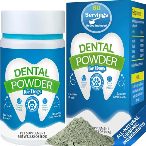 Polvo Dental para Perros - Control de Placa y Eliminador de Sarro, Refrescante del Aliento con Probióticos, Vitaminas y Extractos Naturales - Polvo