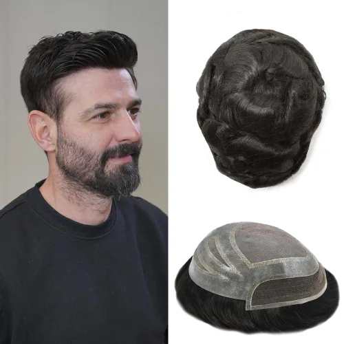 Toupee - Piezas de pelo para hombres, cabello humano real, sistema de reemplazo de cabello francés, encaje francés, extensiones de cabello para
