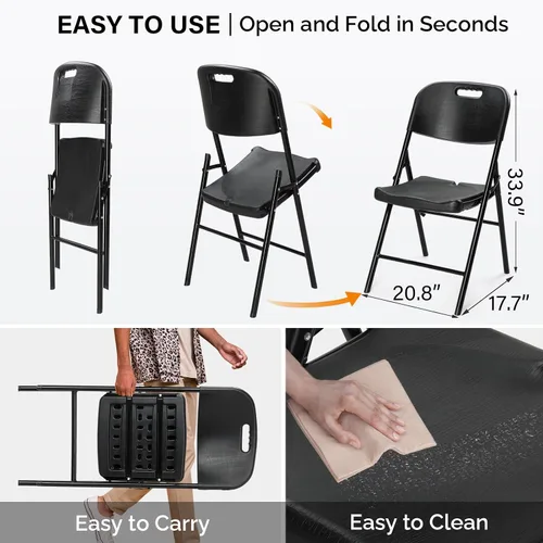 Miniatura 3 de VINGLI Sillas plegables, silla plegable resistente, asiento portátil de plástico HDPE con marco de acero para interiores y exteriores, comedor