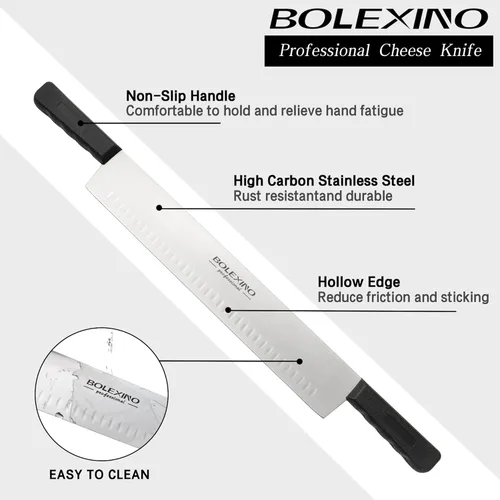 Miniatura 4 de Cuchillo de queso de doble mango de 15 pulgadas para embutidos, hoja de acero inoxidable de alto carbono con asas de plástico negro de 5 pulgadas