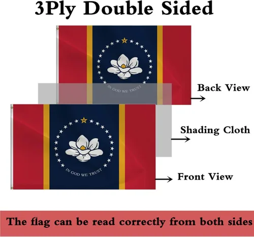 Miniatura 2 de Bandera del estado de Mississippi de doble cara – Nueva bandera del estado de Mississippi de 3 x 5 pies para interiores y exteriores, poliéster 220D