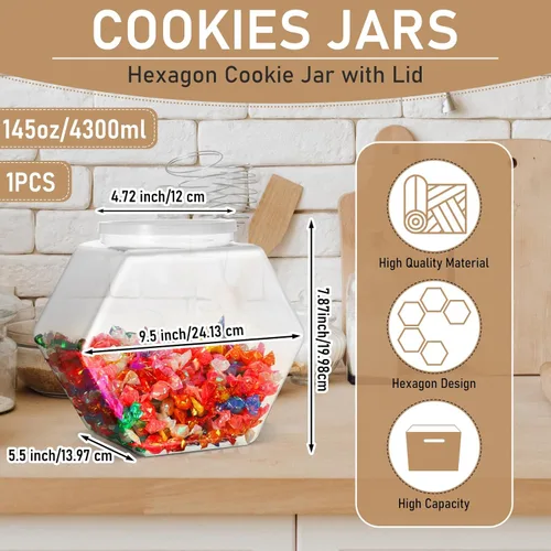Miniatura 2 de Uiifan Tarro de plástico para dulces con tapa, cuencos de pescado transparentes, recipientes hexagonales para aperitivos, comida de perro, mascotas