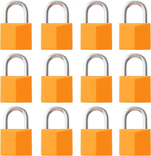 Paquete de 12 cerraduras con llave igual, candado de latón cubierto naranja con grillete de acero inoxidable, cuerpo de bloqueo de 1-9/16 pulgadas,