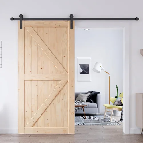 Miniatura 13 de EaseLife - Puerta corrediza estilo granero de 32.0 x 84.0 in con kit de herrajes para puerta de granero de 5.5 pies y asa incluida, montaje DIY