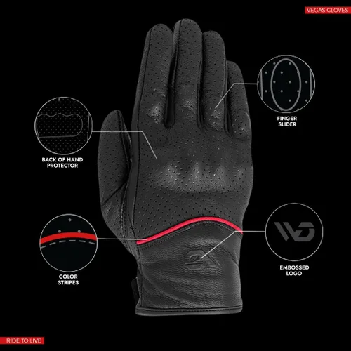 Miniatura 2 de WD Motorsports Vegas - Guantes de cuero para motocicleta para hombres y mujeres, guantes de equitación con protección táctil y nudillos, guantes
