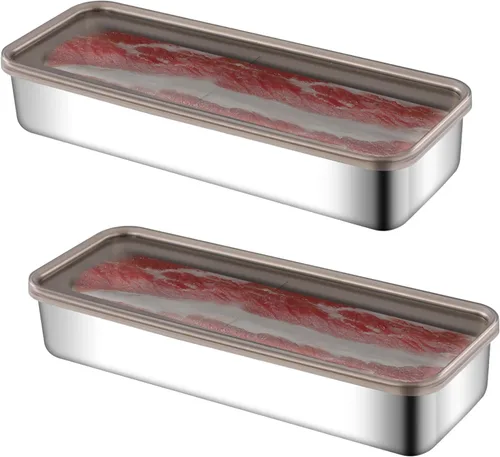 Miniatura 9 de BigKing Paquete de 2 recipientes para tocino, contenedor de queso para refrigerador, contenedor de carne para refrigerador, recipientes de acero