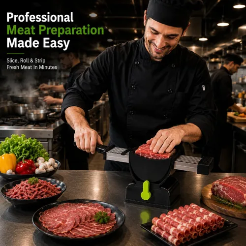 Miniatura 6 de OMNIZO - Juego de cuchillos para cortar carne, acero inoxidable 17 en 1, ajustable solo para cuchilla de carne fresca sin hueso, cortador manual