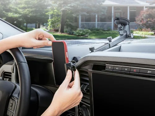 Miniatura 7 de WeatherTech WindshieldFone con extensión - Soporte universal para teléfono de coche montado en el parabrisas - Perillas billet negras