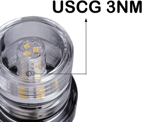 Miniatura 3 de Young Marine Faros de anclaje de navegación de 9 pulgadas 3-NM, luz LED blanca todo alrededor de 360° con soporte de acero inoxidable, 12-24V