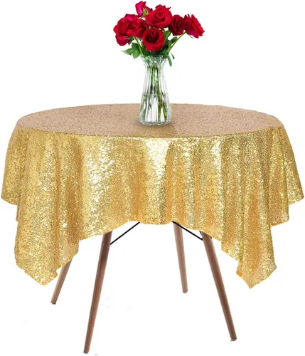 Miniatura 21 de Mantel de lentejuelas de 50 x 50 pulgadas, mantel negro brillante con purpurina brillante y secuencia metálica, para decoración de fiesta