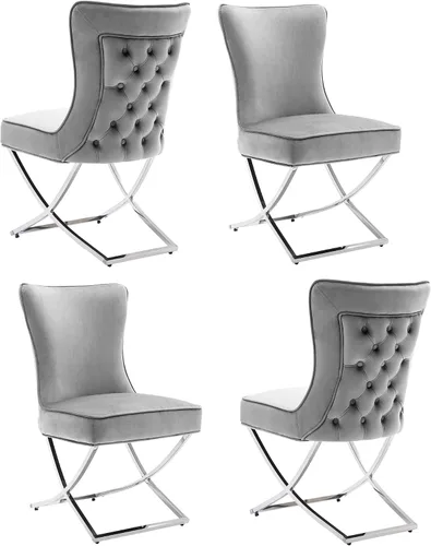 Miniatura 14 de LOULENS Elegance - Juego de 2 sillas de comedor de terciopelo, lujosas sillas de comedor tapizadas acolchadas, sillas decorativas de terciopelo real