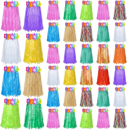 Vicenpal 50 faldas hawaianas de hula de plástico para niños, coloridas danzas, Luau, recuerdo de fiesta, fiesta hawaiana tropical, suministros de
