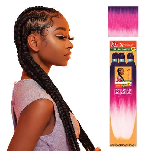Miniatura 58 de Sensationnel X-Pression - Trenzas prestiradas, 3 unidades, 58 pulgadas, paquete de 1 unidad, 1B