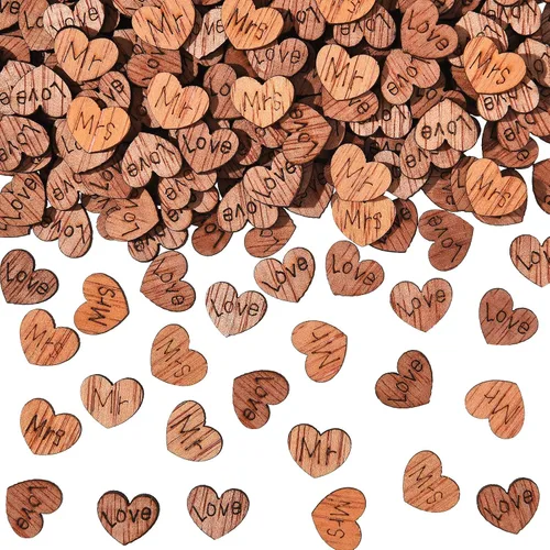 Blulu 1000 piezas de confeti de corazón de madera pequeño para manualidades, mesa de boda rústica, centros de mesa de amor, decoración de tartas,
