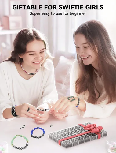 Miniatura 6 de ARTDOT Kit de fabricación de pulseras de amistad con 1400 piezas de cuentas de letras, surtido de 28 estilos, suministros para hacer joyas, juego