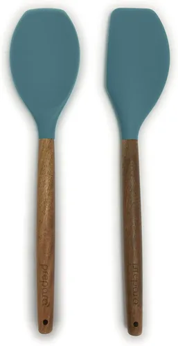 Miniatura 8 de Prepara Juego de 2 cucharones de sopa y cuchara ranurada de acacia y silicona, color verde espuma de mar