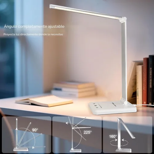 Miniatura 9 de Lámpara de escritorio LED White Crown regulable, lámpara de mesa para lectura con puerto de carga USB, 5 modos de iluminación, control sensible