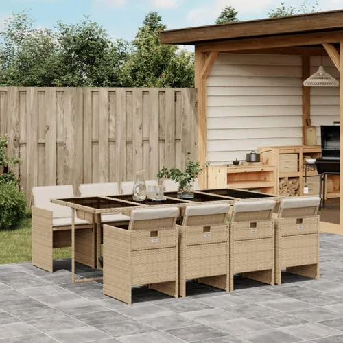 Miniatura 27 de 9 Piece Patio Dining Set with Cream Cushions Beige Poly Rattan Table and 8 Foldable Chairs for Backyard Garden Dining Beige/Wood/9 Piece