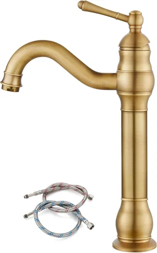 Miniatura 20 de gotonovo Grifo de lavabo giratorio de 360°, grifo de baño alto de una sola manija, 1 agujero, grifo mezclador de lavabo de granja, mangueras