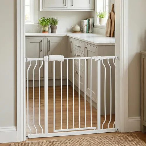 Miniatura 14 de Puerta de bebé para escaleras y puertas, puertas para perros de 29 a 34 pulgadas para la casa, puerta para mascotas de interior montada a presión