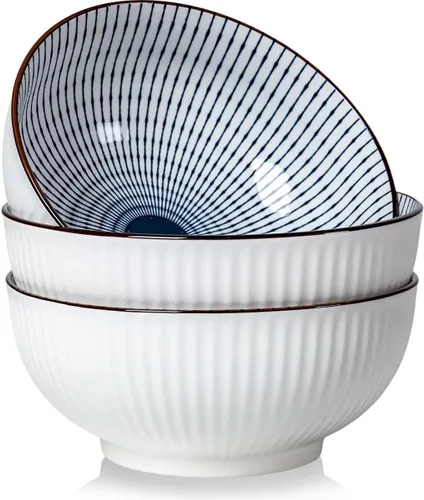 Miniatura 9 de Houlu Tazones Pho de 60 onzas, tazón grande de sopa, juego de cuencos de ramen japonés, cuencos de porcelana grandes de 8 pulgadas, juego de 3