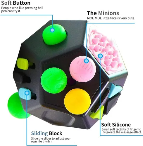 Miniatura 2 de Juguetes de Cubo de 12 Lados, Cubo de Juguetes Fidget Alivia el Estrés y la Ansiedad para Niños y Adultos con TDA, TOC, TDAH, Autismo (Negro / B2)