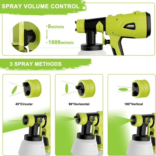 Miniatura 4 de Pulverizador de pintura inalámbrico para batería Ryobi de 18 V, HVLP de mano con contenedor de 33.8 fl oz, pulverizador de pintura eléctrico