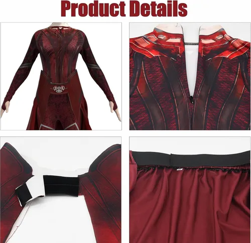 Miniatura 6 de Disfraz de bruja para niñas, overol rojo con tocado, disfraz de Halloween para niñas