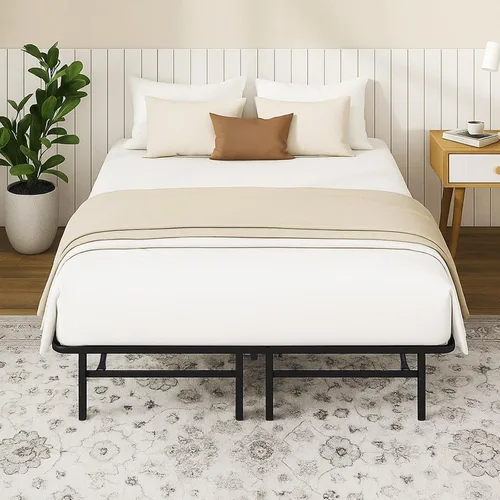 Miniatura 8 de Base de cama plegable de tamaño matrimonial, plataforma de metal con almacenamiento debajo de la cama de 14 pulgadas, resistente, sin ruido, fácil
